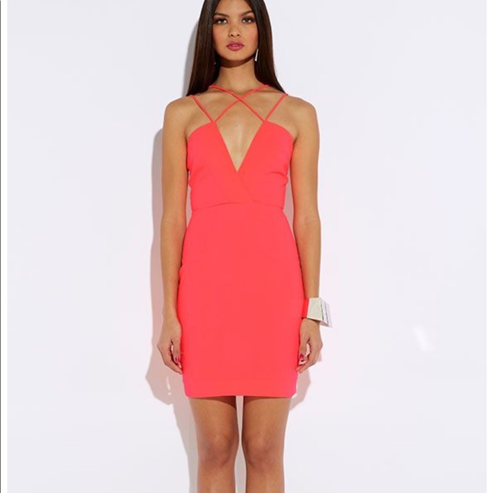 AQ/AQ YARRA NEON PINK DEEP V MINI DRESS
SIZE 0